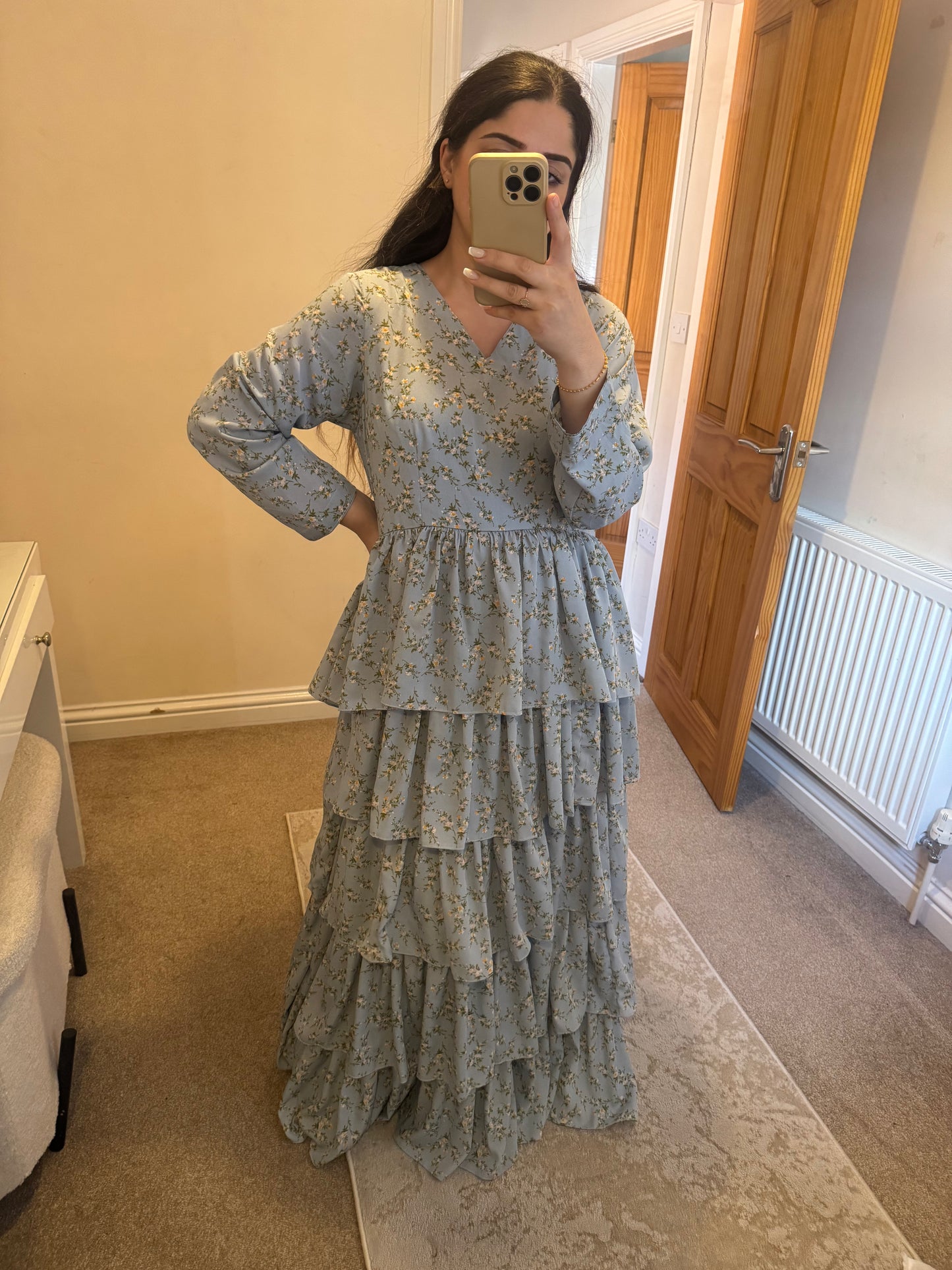 Blue Ruffle Maxi Dress