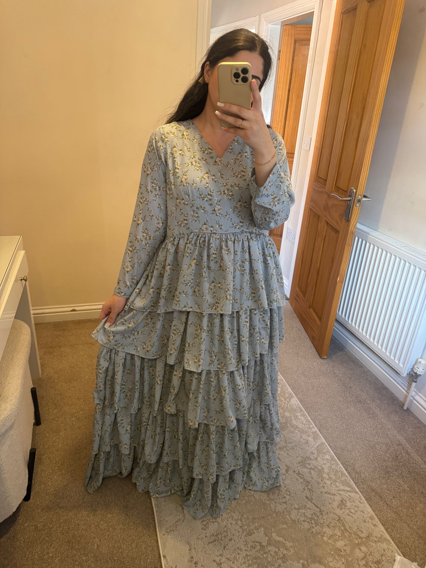 Blue Ruffle Maxi Dress