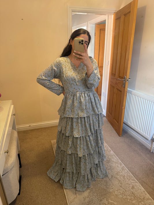 Blue Ruffle Maxi Dress